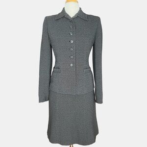 Vintage Jones New York Petite Tweed Skirt Suit Black White 4P USA Made